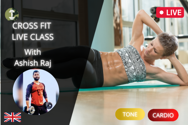 CrossFit Online Live Class course Cover, Woman doing abs workout fitness video